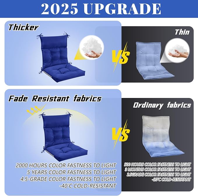 Sintuff 4 Pcs 44 x 21 x 4 Outdoor Chair Cushion Patio Chair Cushions Seat/Back Tufted Pillow with Ties Water Resistant Replacement Indoor Patio Furniture Outdoor Furniture (Solid Color,Navy)