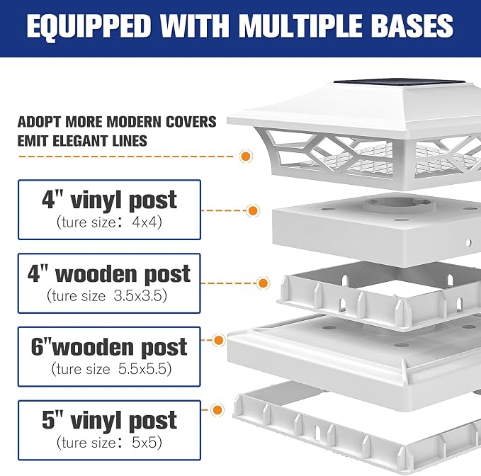 VOLISUN Solar Post Cap Lights: 8 - Pack Outdoor Deck Post Cap Lights White for Dock Fence Waterproof 2 Color Modes,4x4/6x6 Wooden/Vinyl Posts
