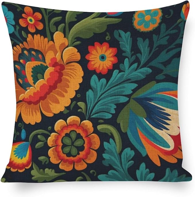 Sofa Pillow Cover Mexican Flowers Pillowcase 16"x16" Modern Blossom Farmhouse Decorative Throw Pillow Coves Cushion Case Decoration Home Sofa Decor Pillowcase Patio Garden Balcony Couch Deck Chair