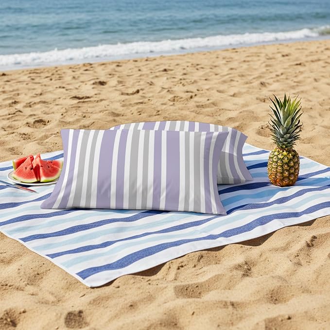 Light Purple Grey Stripe Outdoor Pillow Covers 20x12 Inch Lumbar Pillow Covers Set of 2 Waterproof Decorative Throw Pillow Cases Farmhouse Minimalist Striped Cushion Covers for Patio Furniture Garden