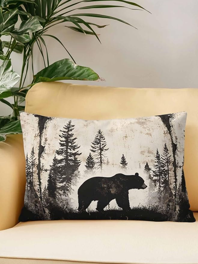 Outdoor Waterproof Throw Pillows Forest Brown Bear Silhouette Patio Pillows,Decorative Pillow Covers with Insert,Pillow Cushion Case for Garden Couch Sofa Minimalist Modern Art