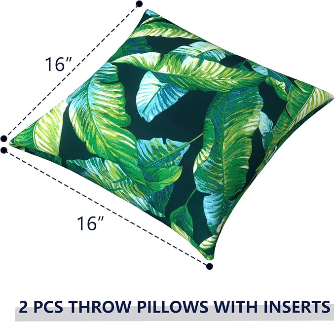 Outdoor Pillows for Patio Furniture 16x16 inch, Square Outdoor Throw Pillows with Inserts, Decorative Patio Pillows for Garden Couch Home Sofa Office Chair, Pack of 2, Hanalei Lagoon