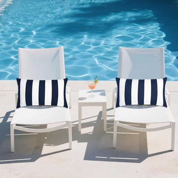 tiggell 4 Pack Waterproof Pillow Covers Outdoor Throw Pillowcases Decorative Garden Cushion Case for Home Garden Patio Couch Balcony Striped (Blue & White, 12 * 20 inch)