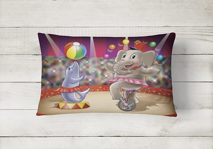 Caroline's Treasures APH3816PW1216 Circus Elephand and Dolphin Canvas Fabric Decorative Pillow Machine Washable, Indoor Outdoor Decorative Pillow for Couch, Bed or Patio, 12HX16W
