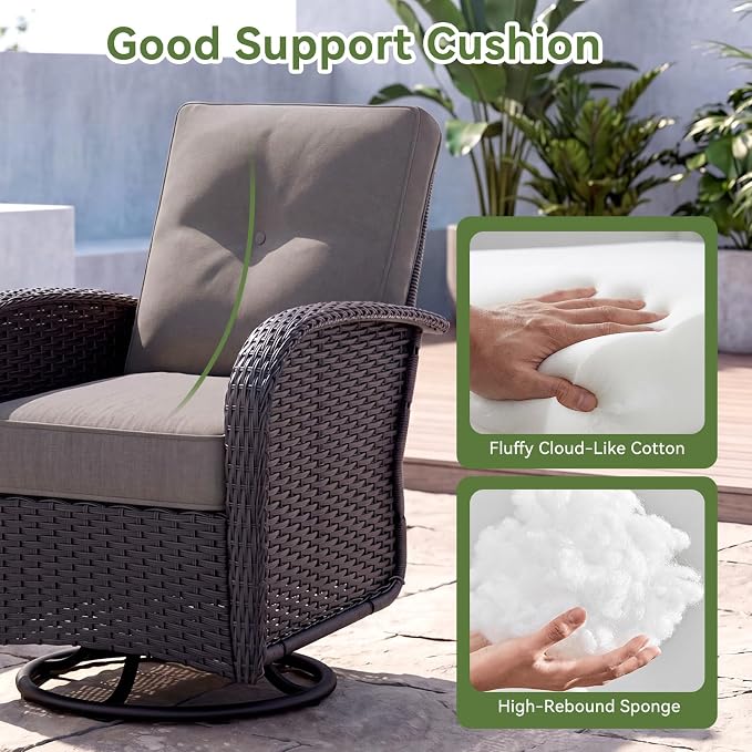 LazySunsets 10 PCS Patio Furniture Set with 44'' Fire Pit Table, Outdoor Sectional All-Weather Wicker Conversation Set with Swivel Rocker Chairs, 4'' Thick Cushions for Backyard Poolside(Crey/Black)
