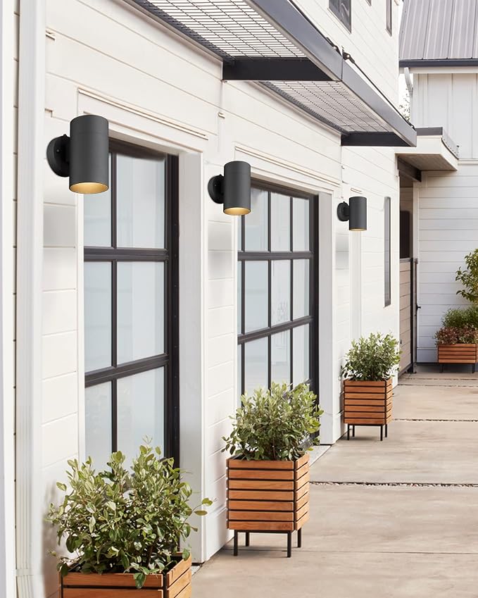Ken & Ricky Dusk to Dawn Outdoor Wall Sconce Lights,Cylinder，Black ，1 PK | With Photocell Sensor,No Glare Exterior Lighting Fixtures,Outside Wall Light For House Front Porch Garage Patio Entryway