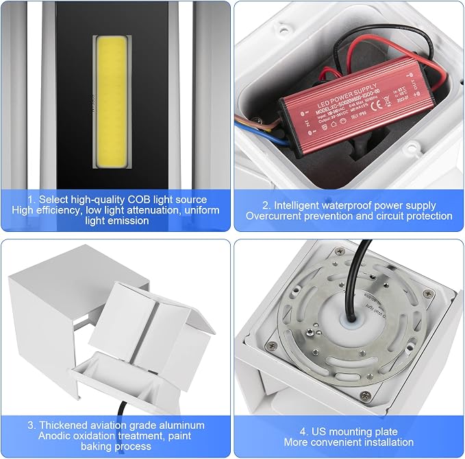 Juyace 2 Pack 20W LED Modern Wall Sconce Outdoor Up and Down Exterior Light | 2000lm,hardwire,No photocell Light Fixture, up down Angle-Adjustable,Square 4.7",IP65 Waterproof for Porch Patio,Black