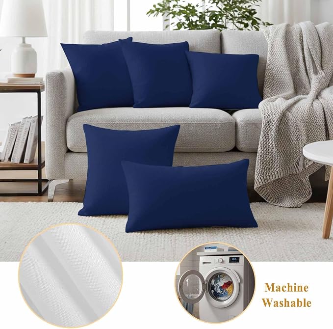 Outdoor Pillow Covers 24 x 24 Inches, Navy Blue Pure Color Waterproof Throw Pillow Cover Set of 2, Aesthetics Contemporary Luxury Decorative Square Cushion Covers for Patio/Couch/Garden