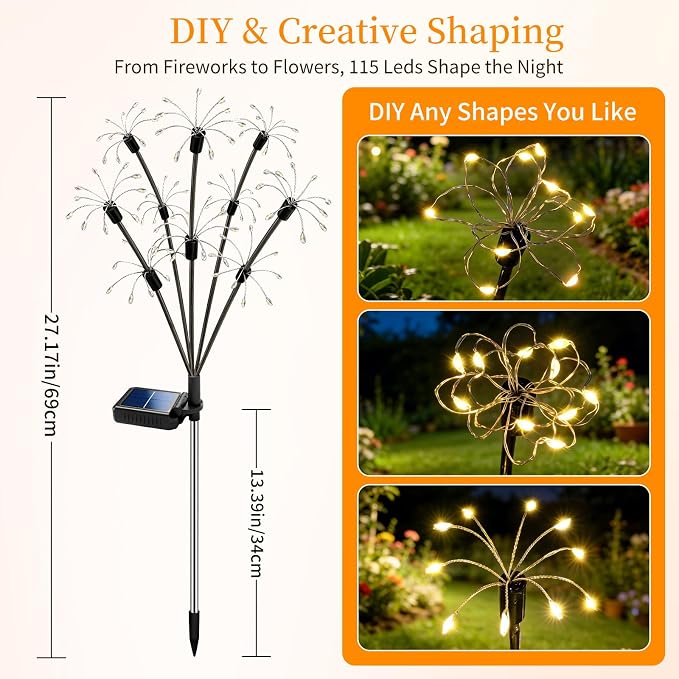Solar Garden Lights Outdoor, 2 Pack 2-Layer Swaying Fairy Firework Lights | Waterproof Starburst Flower Light, Garden Decor for Yard Patio Pathway Lawn, Gardening Gifts for Women Mom Grandma Christmas