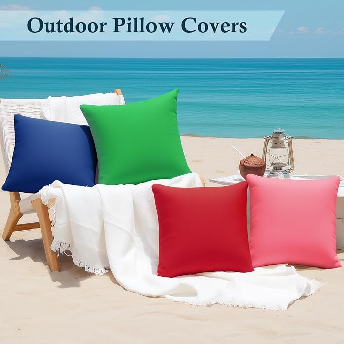 fauson Decorative Farmhouse Waterproof Pillow Covers, Solid Linen Pillowcase Cushion Covers for Patio Garden Balcony Couch Sofa 18x18 inch