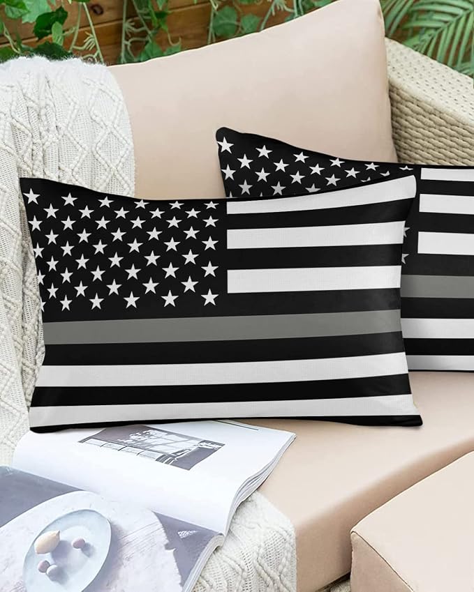 Outdoor Waterproof Pillow Covers Set of 2, Thin Gray Line Law Enforcement Correctional Corrections Guards Officers Patio Throw Pillow Covers, Decorative Cushion Case for Sofa Furniture, 20x12 Inch