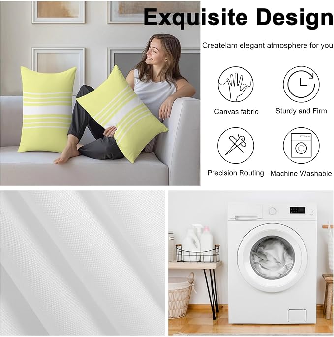 Yellow White Stripe Outdoor Pillow Covers 20x12 Inch Lumbar Pillow Covers Set of 2 Waterproof Decorative Throw Pillow Cases Modern Rustic Vertical Striped Cushion Covers for Patio Furniture Garden