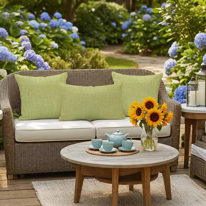 Outdoor Waterproof Throw Pillow Covers Set of 2 Fruit Green Linen Lumbar Pillowcases 20x12 Inches Farmhouse Pure Color Decorative Pillows Cushion Case Patio Pillows for Couch Bed Chair Garden