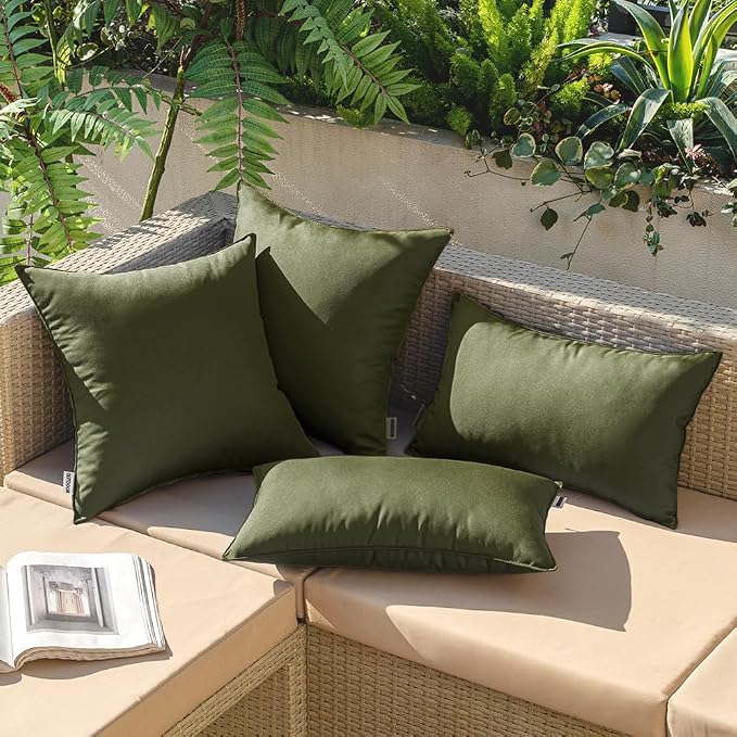 MIULEE Decorative Outdoor Waterproof Pillow Covers 16x16 Olive | Decorative Patio Furniture,Pack of 2,Accent Square Soild Throw Pillow Covers,Summer Garden Tent Couch Sofa