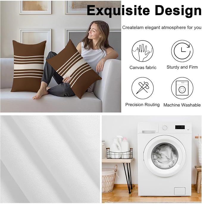 Brown Beige Striped Outdoor Pillow Covers 20x12 Inch Lumbar Pillow Covers Set of 2 Waterproof Decorative Throw Pillow Cases Modern Farmhouse Retro Lines Cushion Covers for Patio Furniture Garden Couch
