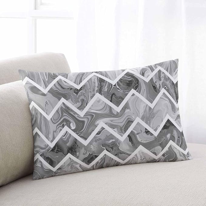 Outdoor Waterproof Throw Pillows Marble Gray Zigzag Ripple Chevron Patio Pillows Pack of 2,Decorative Pillow Covers with Insert,Pillow Cushion Case for Garden Couch Modern Geometric Abstract Pattern