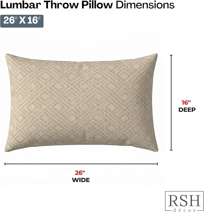 RSH DECOR: Sunbrella Jumbo Lumbar Pillows Set of 2 | 26" x 16" | Water and Fade-Resistant Performance Fabric | Outdoor Pillow Covers with Down-Alternative Inserts | Made in USA (Integrated Pewter)
