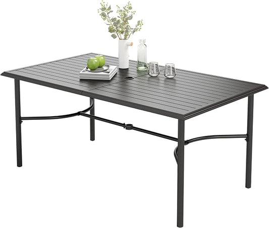 MIXPATIO Outdoor Patio Dining Table for 6, 67" x 38" Rectangular Metal Patio Dining Table with Umbrella Hole for Garden, Backyard and Porch