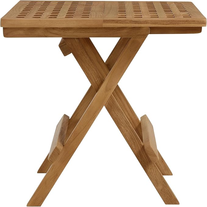 Modway Vienna Outdoor Patio Teak Wood Folding Side Table in Natural – Weather-Resistant 20 Inch Square End Table with Slatted Table Top – Bistro Table – Breakfast Table – Deck Side Table for Backyard