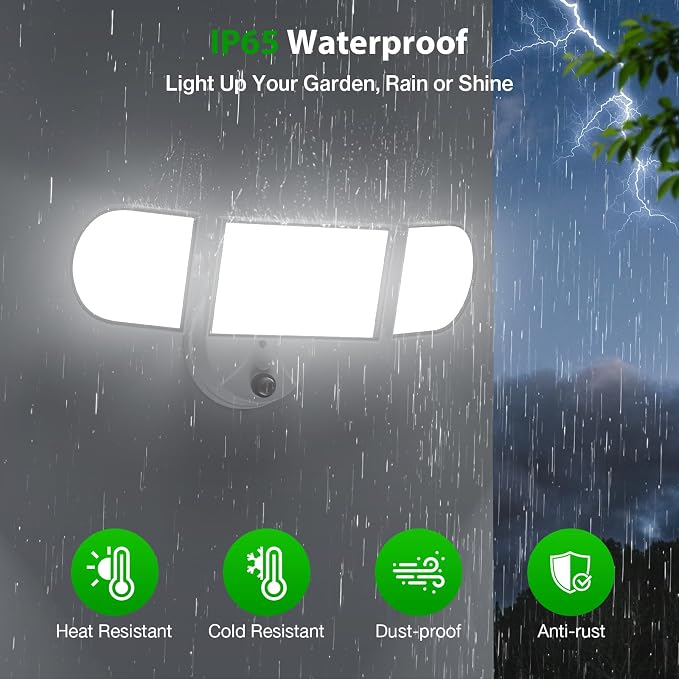 13000LM LED Flood Light Outdoor, Dusk to Dawn Security Light with Photocell, 130W Super Bright Hardwired Floodlight, 3 Adjustable Heads, IP65 Waterproof for Garage, Yard, Driveway, 6500K Daylight