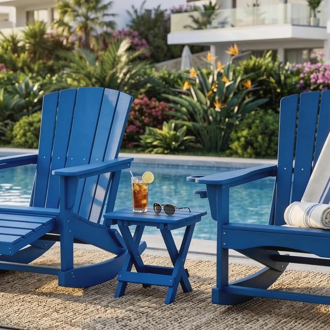 Folding Outdoor Side Table,Small HDPE Patio Table,All-Weather Compact Portable End Table for Patio,Porch,Pool,Blue,11.8" D x 15.7" W x 15.7" H