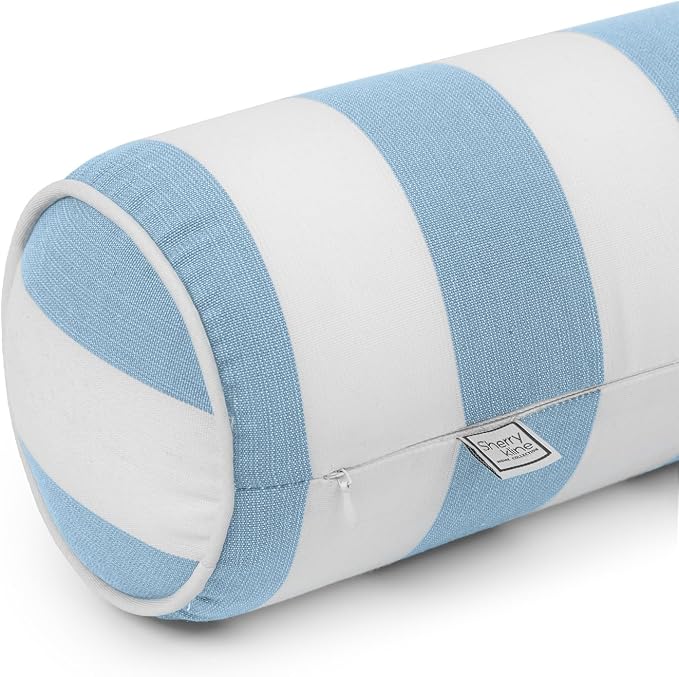 Sherry Kline Cabana Stripe Set of Two Zippered & Corded Neckroll Bolster SkyBlue/White