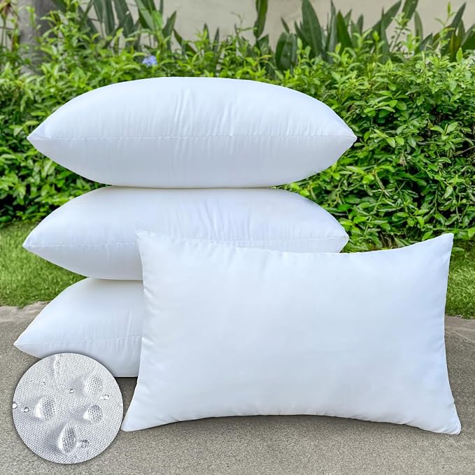 4 Pack Lumbar Pillow Inserts Waterproof Outdoor 12x20 inch White | Waterproof protection.Hypoallergenic & washable. Stays plump and supportive.Ideal for indoor/outdoor use on couch or patio.
