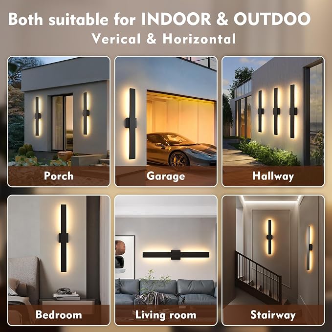 Black Long Outdoor Wall Lights Modern Exterior Lighting Fixtures 31.5 Inch Outdoor Wall Sconce LED 3000K IP65 Waterproof Wall Mount Outside Lights for House Garage Front Door Patio 2Pack