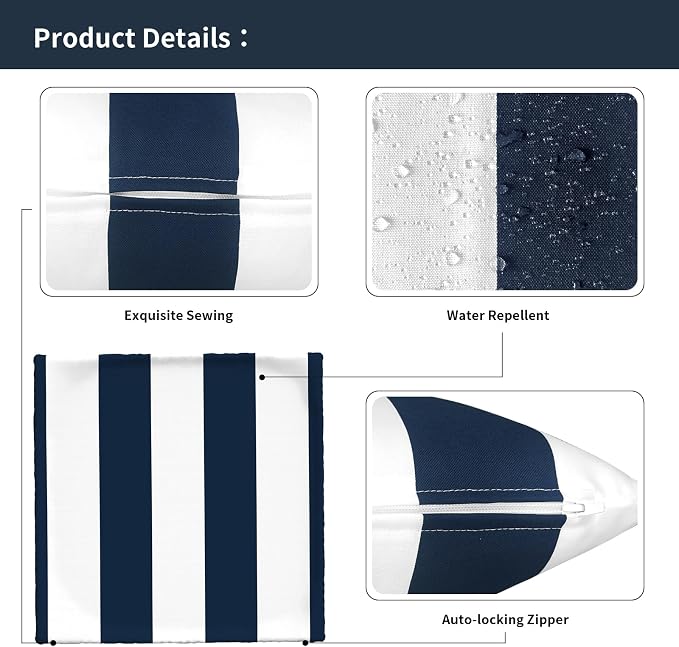 Outdoor Pillow Covers for Patio Furniture 20x20 Inch, Decorative Patio Throw Pillow Covers Set of 2, Modern Square Cushion Cases for Porch Garden Home Office, Cabana Navy