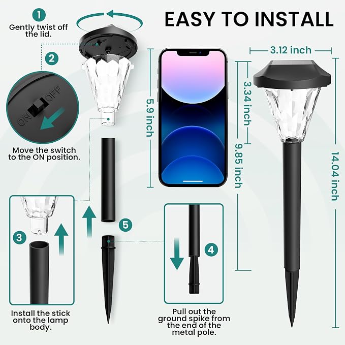 GIGALUMI 12 Pack Solar Lights Outdoor Waterproof, Solar Garden Lights | Yard Decorations Outdoor Solar Lights for Yard, Outdoor for Pathway, Patio, Garden, Driveway, Lawn, and Landscape(Cold White)