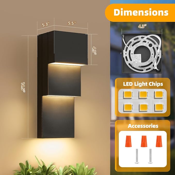 Modern LED Outdoor Wall Sconce 30W Exterior Lighting Fixtures, Black Outside Lights for House Integrated LED Outdoor Wall Mount Lights for Front Porch Garage, Warm White 3000K, 1 Pack