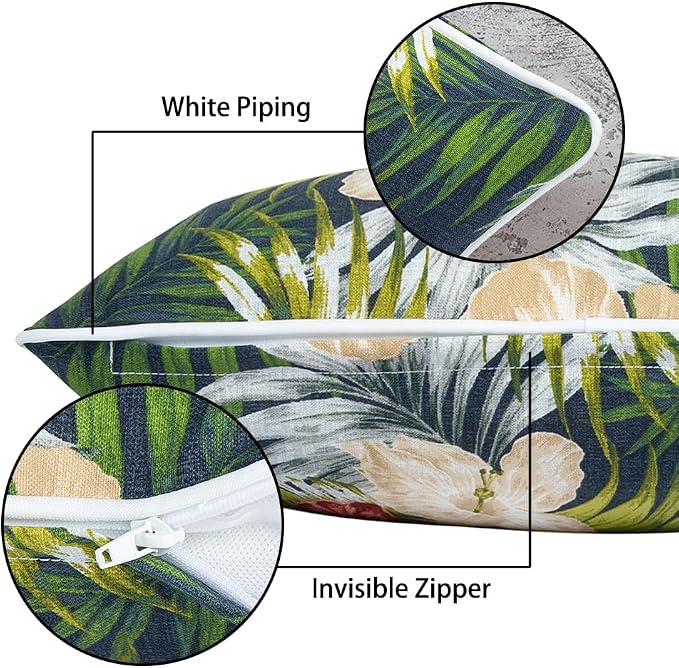 Magpie Fabrics Pack of 2 Outdoor Waterproof Lumbar Rectangular Throw Pillow with Insert 12x20 Inch, Home Decorative Toss Cushion for Patio Garden Car Office (Midnight Floral)