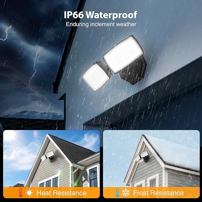Onforu 3200LM Flood Lights Outdoor, 32W 6500K LED Security Light Switch Controlled, IP66 Waterproof Outdoor Lights, Wall Mount Exterior Flood Light with 2 Adjustable Heads Floodlights Outside