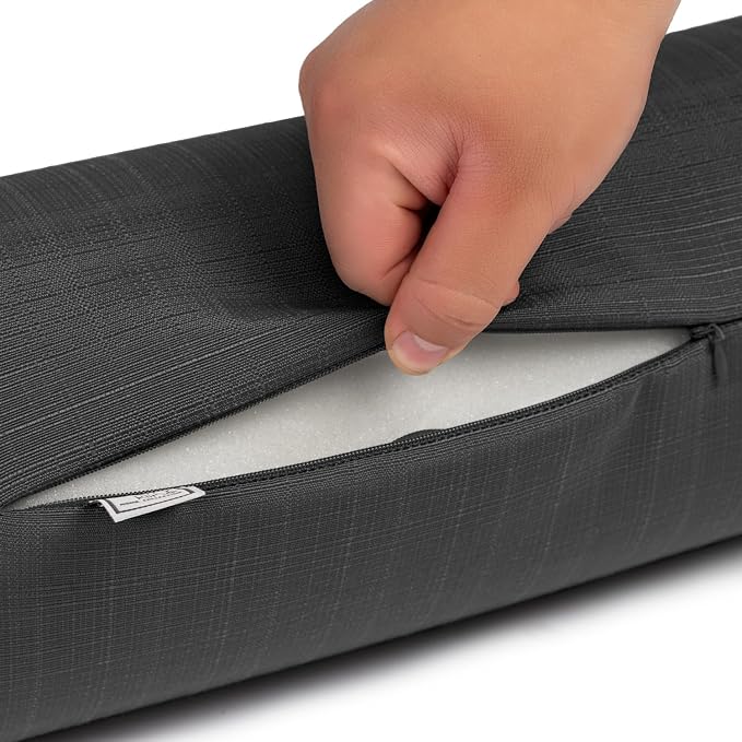 Sherry Kline Sunrise Indoor/Outdoor Neck Bolster Corded Edge Filled Pillow Charcoal Grey 6"x18" Set of 2