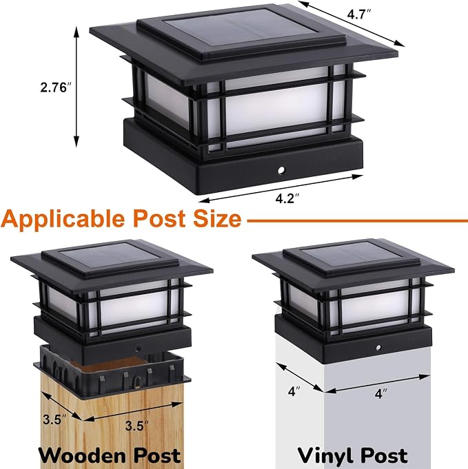 Dynaming 4x4 Solar Post Cap Lights Outdoor with 2 Color Modes, 6 Pack Upgrade Fence Post Solar Lights Black Shell for 4x4 Vinyl/Wooden Posts, Brightness LED Lighting Decor for Garden Deck Patio