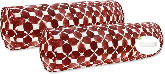 Pack of 2 Outdoor Waterproof Decorative Bolster Pillows with Inserts for Patio Furniture, 20x6 Inch Fade Resistant Patio Garden Bolster Cushions for Couch Bed Sofa, Geometric Red