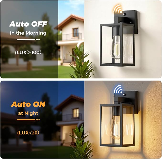 Dusk to Dawn Outdoor Wall Light Fixture Waterproof Black 1 Pack | Waterproof Wall Mount Lantern Exterior Porch Wall Light Weatherproof Wide Outdoor Use Doorway Garage Yard