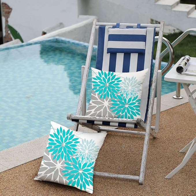 DFXSZ Pack of 2 Outdoor Waterproof Throw Pillow Covers 20x20 Blue Grey | Polyester Colorful Spring Summer Floral Decorative Cushion Cases(NO INSERT),For Couch Patio Funiture Garden Home Decor