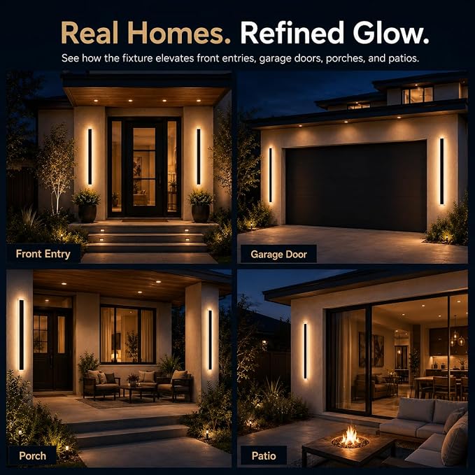 23.6" Outdoor Wall Lights, 2-Pack Remote Dimmable Sconces | Adjust 3000K–6000K lighting by remote for a modern garage, patio, porch or front door upgrade