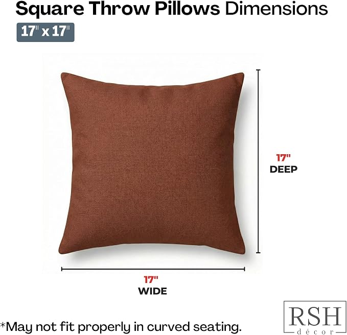 RSH DECOR: Sunbrella Square Throw Pillows Set of 2 | 17" x 17" | Water and Fade-Resistant Performance Fabric | Outdoor Pillow Covers with Down-Alternative Inserts | Made in USA (Essential Russet)