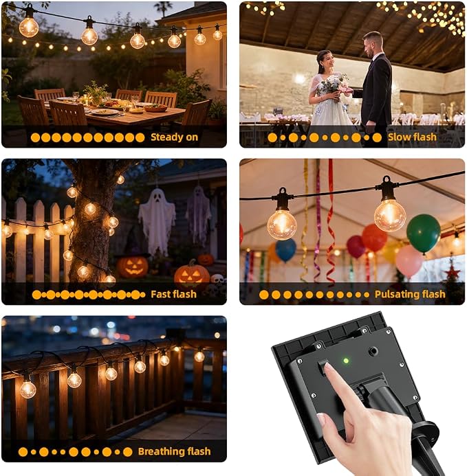 100FT Solar String Lights Outdoor Waterproof IP65 with USB-Charging , Solar Powered LED Patio Lights with 50+2 Shatterproof G40 Globe Bulbs, Hanging Lights for Outside Backyard Garden Bistro Gazebo