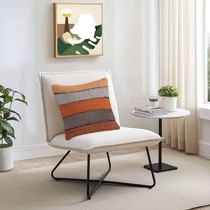 Outdoor Throw Pillow Covers 24X24 Set of 2 Waterproof Ombre Burnt Orange Gray Decorative Zippered Cushion Covers for Patio Furniture, Farmhouse Retro Rustic Barn Wood Texture Lumbar Pillowcases