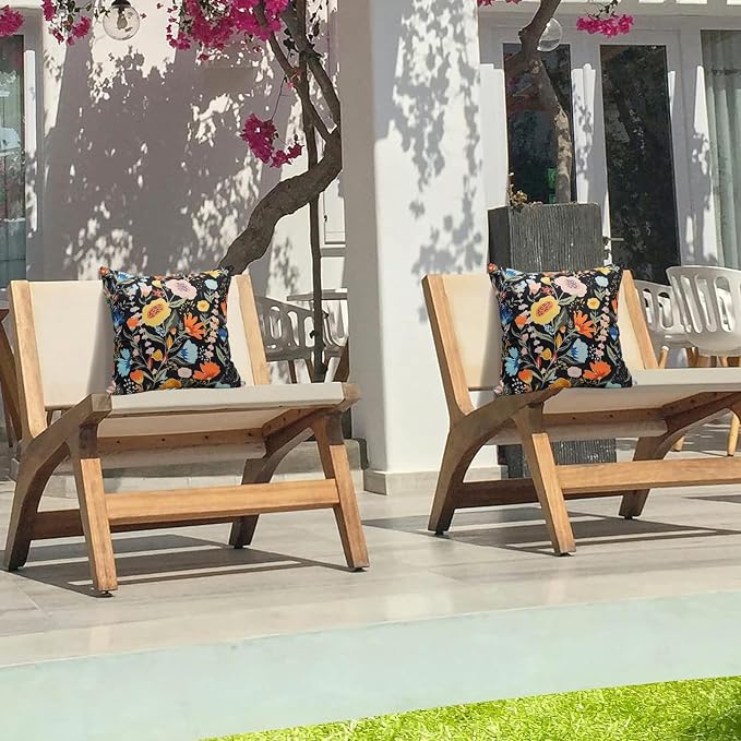 Floral Outdoor Throw Pillow Covers 16x16 Waterproof Colorful Summer Spring Garden Decorative Square Patio Pillows Outdoor Pillows Covers for Patio Furniture Set of 2 (No Pillow Insert)