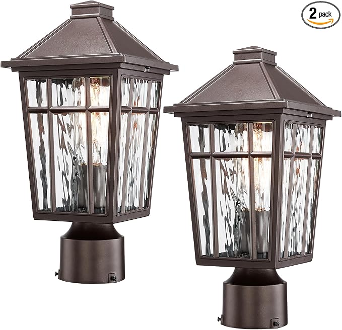 Darkaway Outdoor Post Lights Lamp Post Light Fixture, Waterproof Aluminum Housing with Water Ripple Glass, Fence Post Deck Lighting for Garden Patio Pathway
