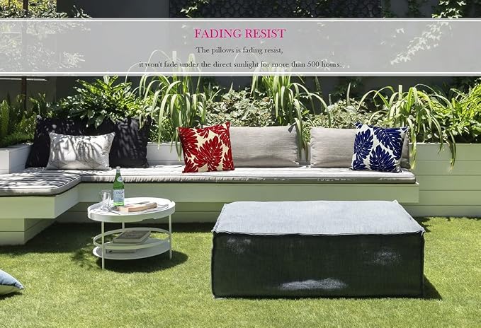 Outdoor Waterproof Decorative Throw Pillow Cover for Patio Furniture, 18x18 Inch Fade Resistant Patio Garden Cushion Cover for Couch Bed Sofa, Leaves Red