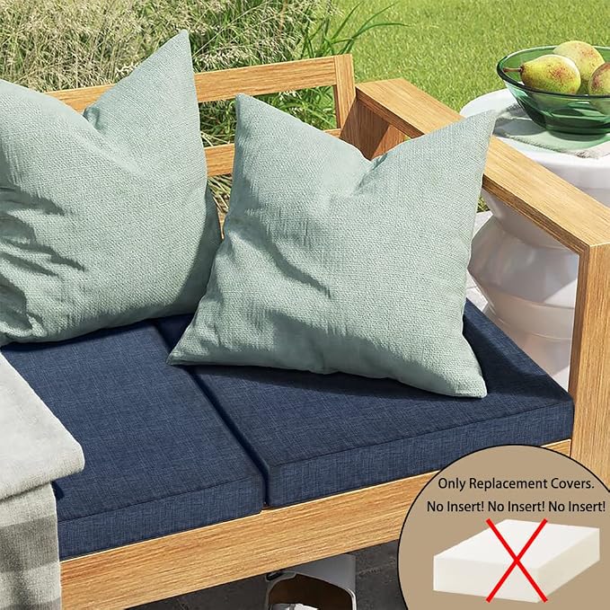 Magpie Fabrics Indoor Outdoor Cushion Cover Replacement 2 Pack, NO Insert! Water Repellent Slipcover with Ties Decor for Patio Garden Chair Seat Sofa Bench Wicker(Navy Blue Textured, 24x24x4 Inch)