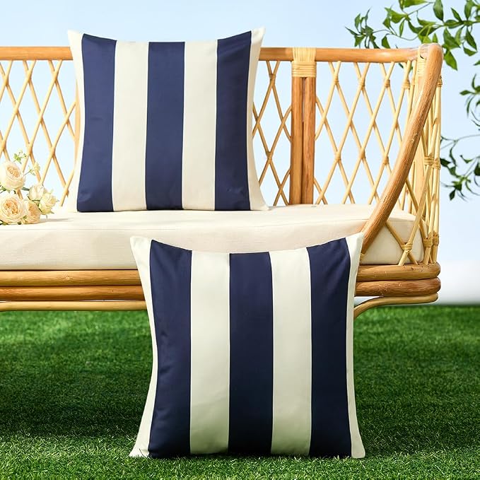Allorry Outdoor Pillow Covers 22x22 Navy Blue Striped Outdoor Decor 007D22 | Striped Pillow Covers|for Spring Summer Outdoor Waterproof Garden Patio Furniture Sofa Bed Home Decor