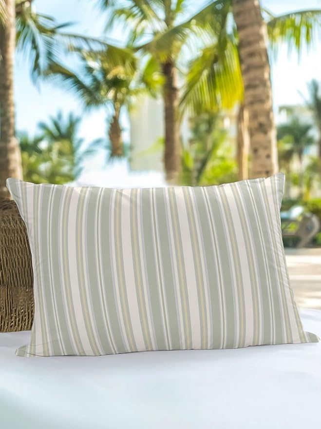 Waterproof Outdoor Pillow 1 Pack Sage Green Stripes Decorative Throw Pillows Cover & Insert 20x12 Inch Lumbar Pillowcase White Lines Lines Pillows for Couch Sofa Bed Patio Furniture Indoor Outdoor