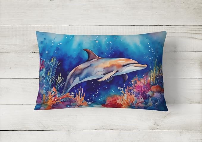 Caroline's Treasures DAC2783PW1216 Dolphin Throw Pillow Machine Washable, Indoor Outdoor Decorative Pillow for Couch, Bed or Patio, 12HX16W