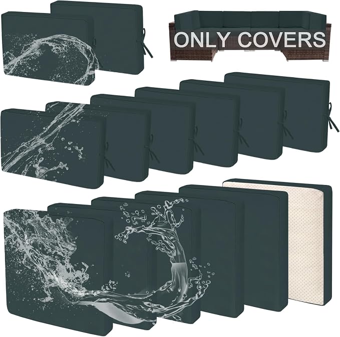 14Pcs Patio Cushion Covers, Furniture Cushion Slipcovers, 24.8"x24.8"x3.14" | Outdoor Cushion Slipcovers, Water Resistant Fabric, Zipper Design, Fits Patio Sectional Furniture